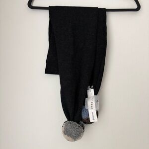 Johnstons Lambswool Scarf OS NEW Pom Poms Made in Scotland Black Gray Winter